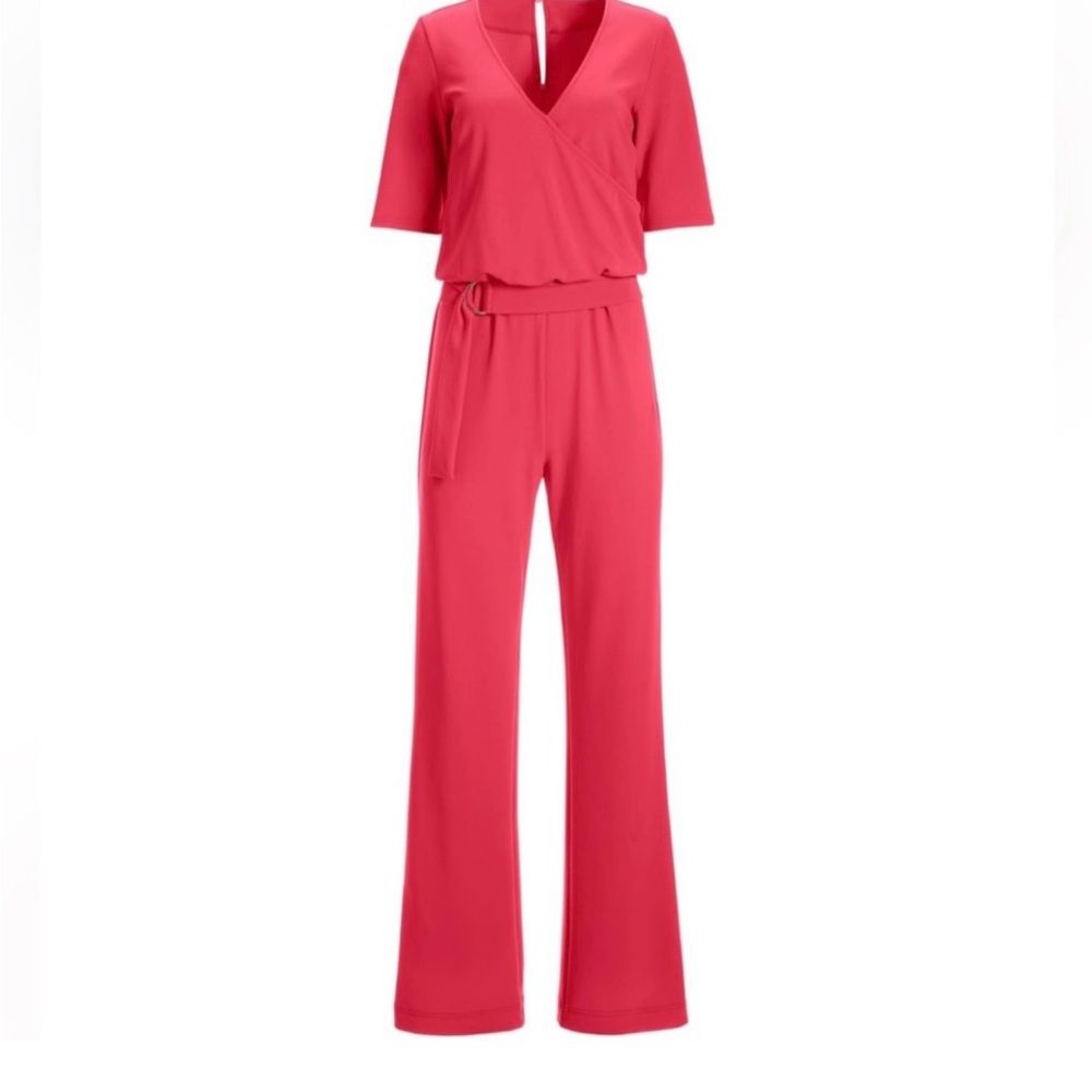 NWT Boston Proper Beyond Travel Elbow Sleeve Surplice Jumpsuit Sz L Paradis… - Picture 2 of 5